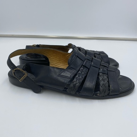 Bally Vintage Men's Black Baronio Leather Slingback Fishman Sandals Size 12 - Picture 4 of 11